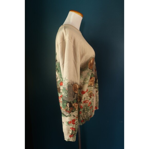 Womens Crewneck Cream Cozy Sweater Whimsical Folk Woodland Deer Cottagecore M - Picture 13 of 13